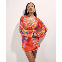 Orange Floral Tunic Beach Dress