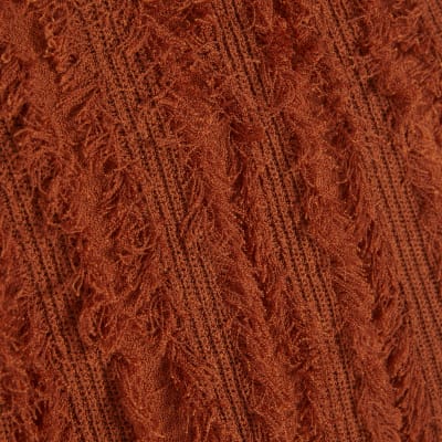 Orange Knitted Asymmetric Fringe Top