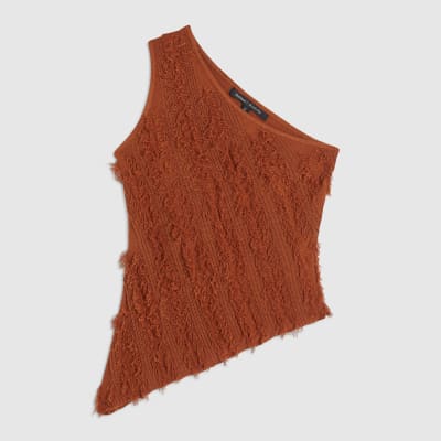 Orange Knitted Asymmetric Fringe Top