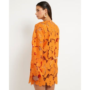 Orange Lace Shell Mini Beach Dress