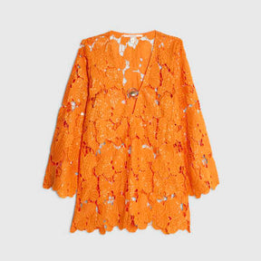 Orange Lace Shell Mini Beach Dress