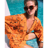 Orange Lace Shell Mini Beach Dress