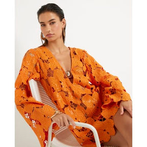 Orange Lace Shell Mini Beach Dress