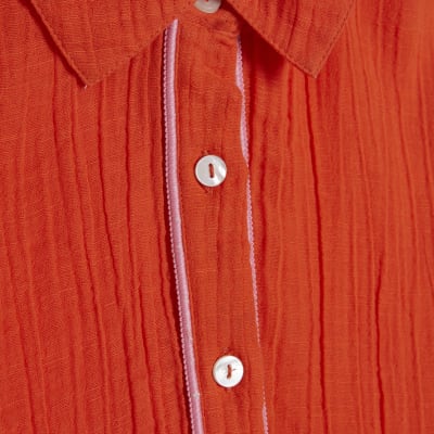 Orange Long Sleeve Tie Back Beach Shirt