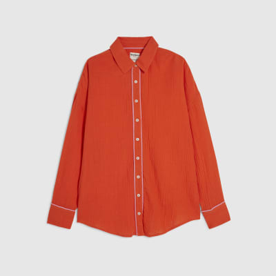 Orange Long Sleeve Tie Back Beach Shirt