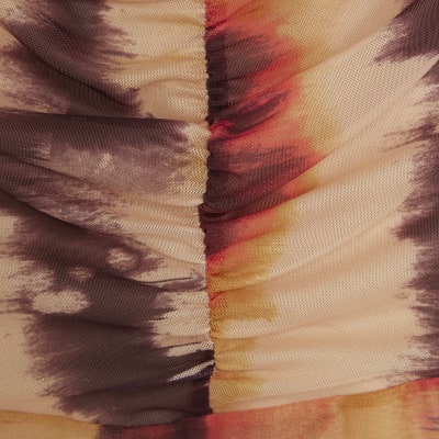 Orange Mesh Long Sleeve Bardot Bodysuit