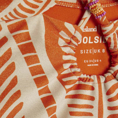 Orange Metallic Palm Print Swimsuit