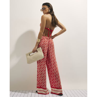 Orange Monogram Print Beach Trousers