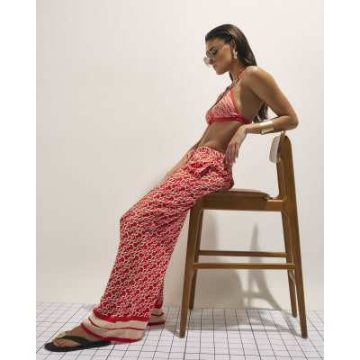Orange Monogram Print Beach Trousers