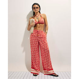 Orange Monogram Print Beach Trousers