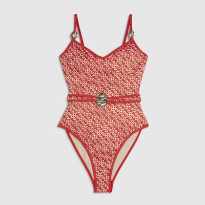 Orange Monogram Print Swimsuit