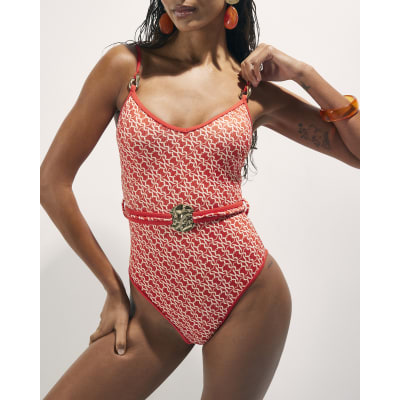 Orange Monogram Print Swimsuit