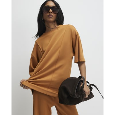 Orange Oversized Seam Front T-Shirt