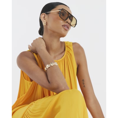 Orange Pleated Maxi Dress