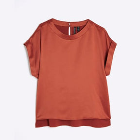 Orange Satin Turn Back Cuff T-shirt