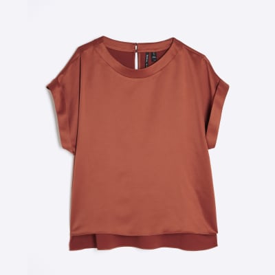 Orange Satin Turn Back Cuff T-shirt