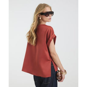 Orange Satin Turn Back Cuff T-shirt