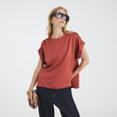 Orange Satin Turn Back Cuff T-shirt