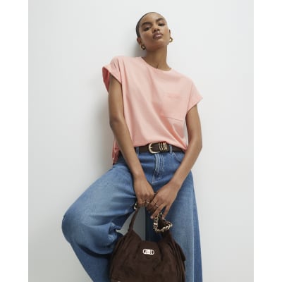 Orange Short Sleeve Burnout Pocket T-shirt