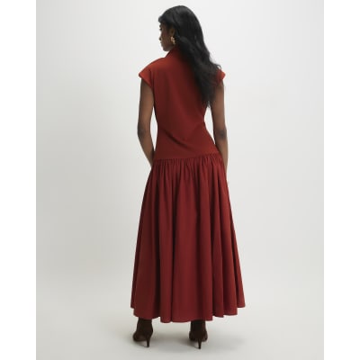 Orange Short Sleeve Hybrid Drape Maxi Dress
