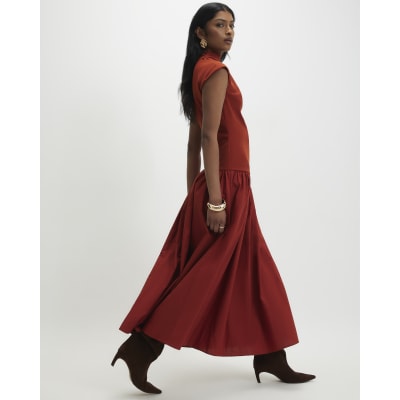 Orange Short Sleeve Hybrid Drape Maxi Dress