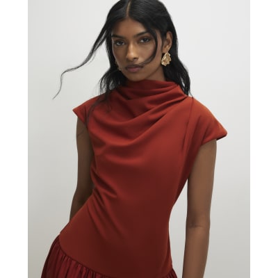 Orange Short Sleeve Hybrid Drape Maxi Dress