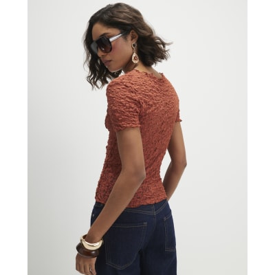 Orange Short Sleeve Lace Top