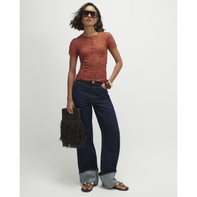 Orange Short Sleeve Lace Top