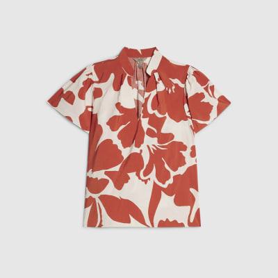 Orange Short Sleeve Printed Blouse
