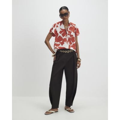 Orange Short Sleeve Printed Blouse
