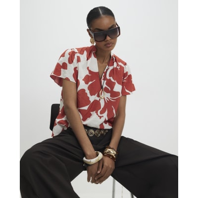 Orange Short Sleeve Printed Blouse