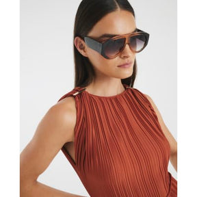 Orange Sleeveless Plisse Belted Midi Dress