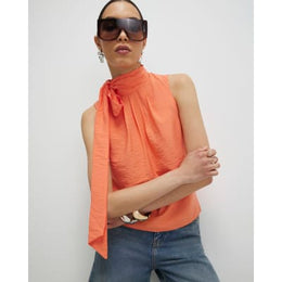 Orange Sleeveless Pussybow Blouse
