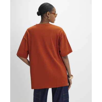 Orange Split Hem Boyfriend Fit T-Shirt