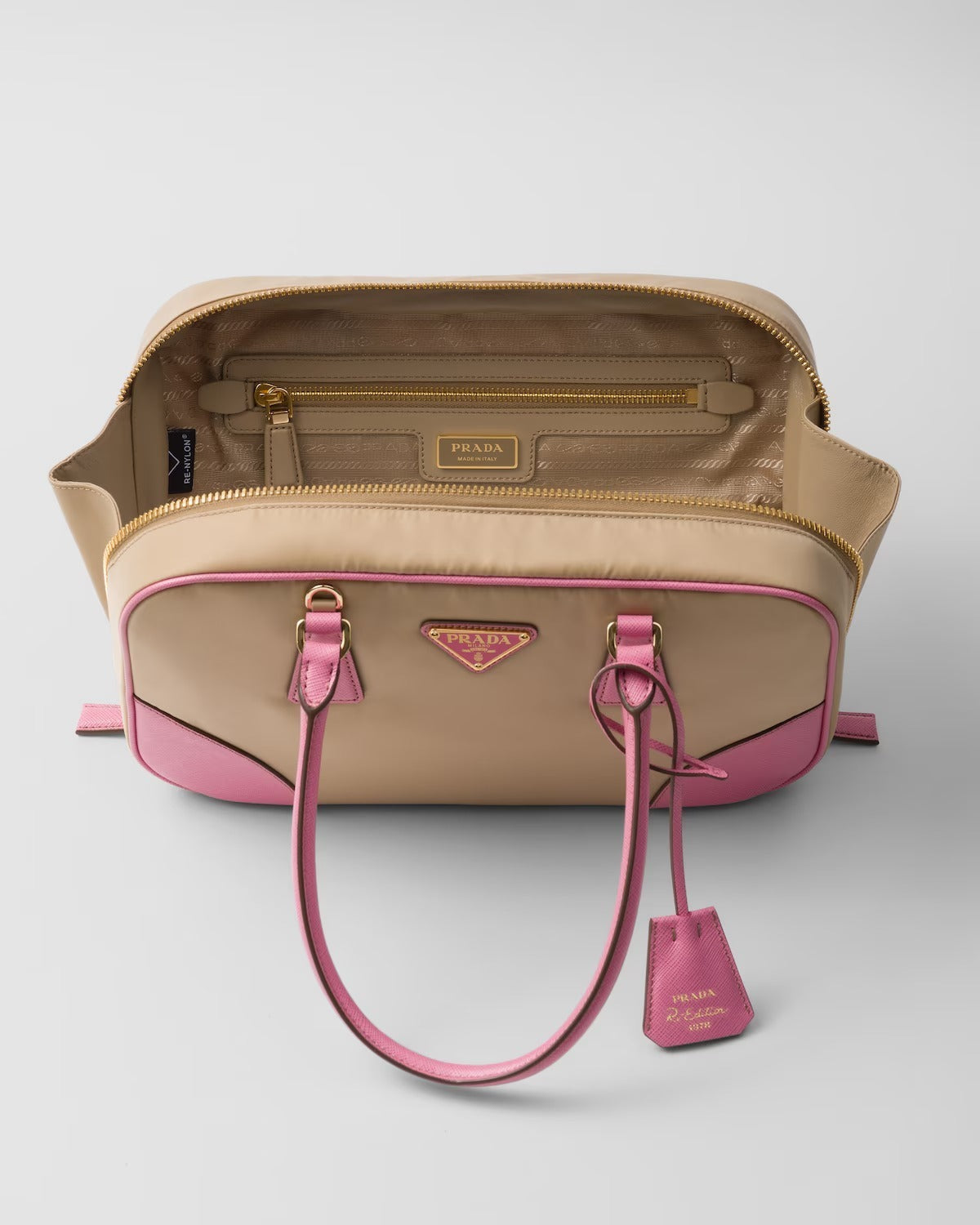 Prada Pink & Beige Top-Handle Bag
