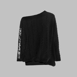 OSLO OFF SHOULDER SWEATER w/ SLEEVE PRINT
