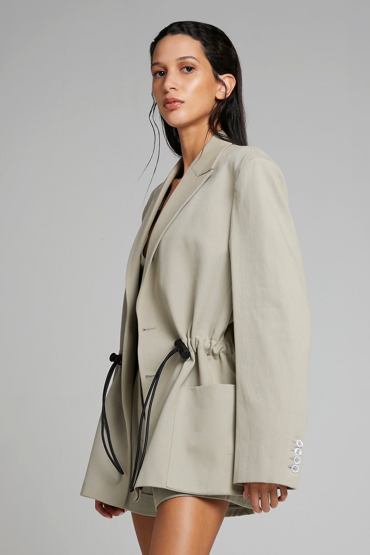 OVERSIZED TWILL BLAZER W/ DRAWSTRING