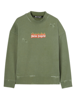 Palm Angels Burning Logo Green Sweatshirt