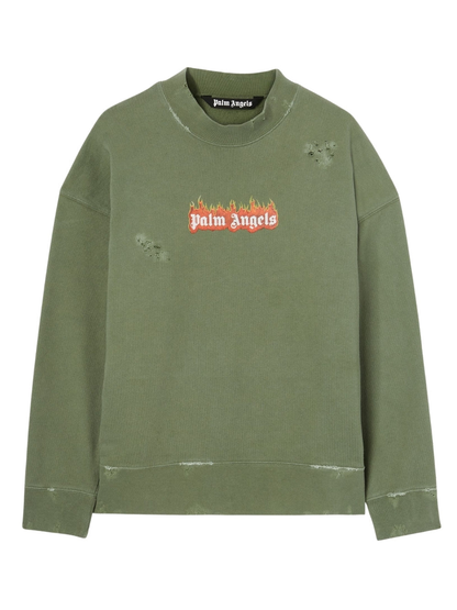 Palm Angels Burning Logo Green Sweatshirt