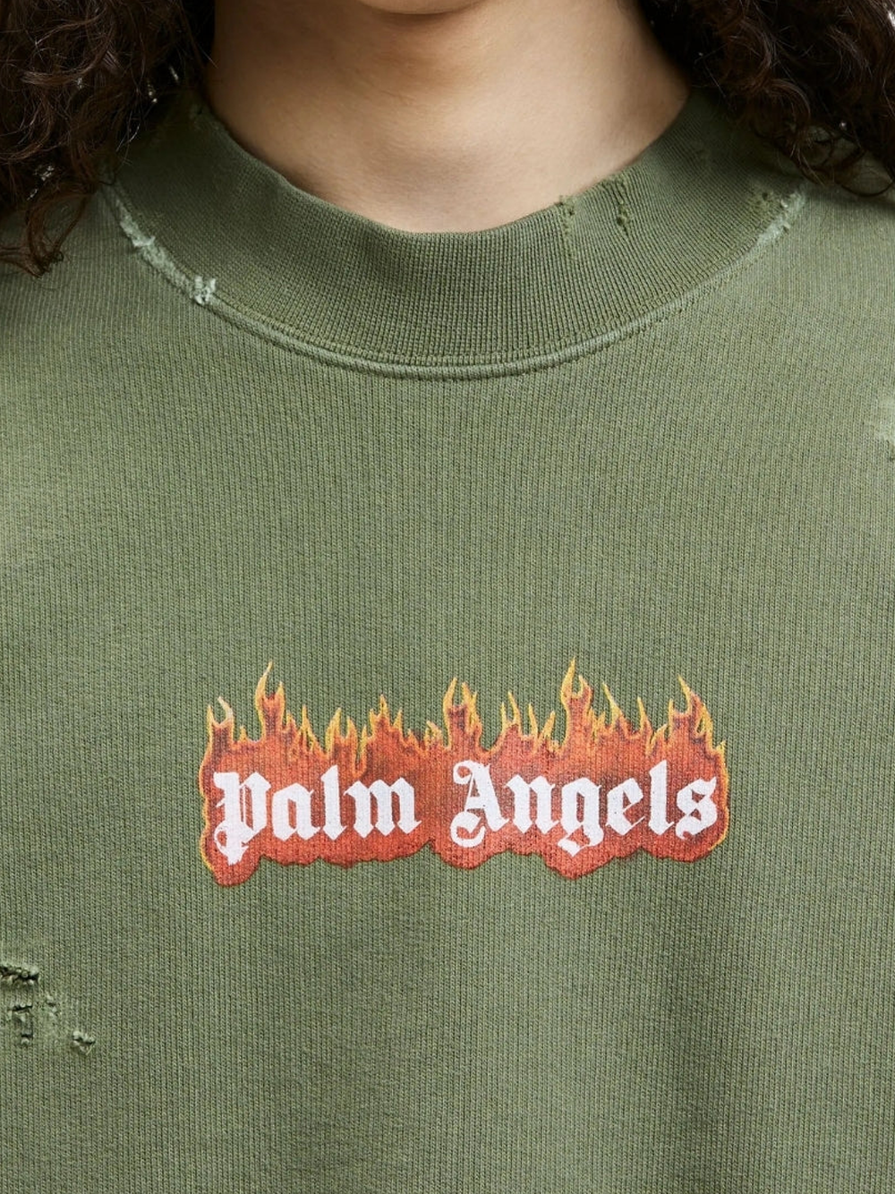 Palm Angels Burning Logo Green Sweatshirt