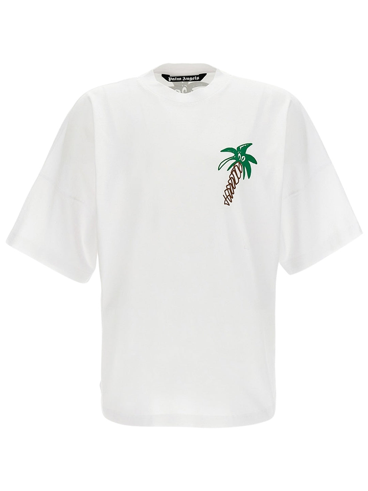 Palm Angels Sketchy Palm Tree Design Oversized Fit White T Shirt