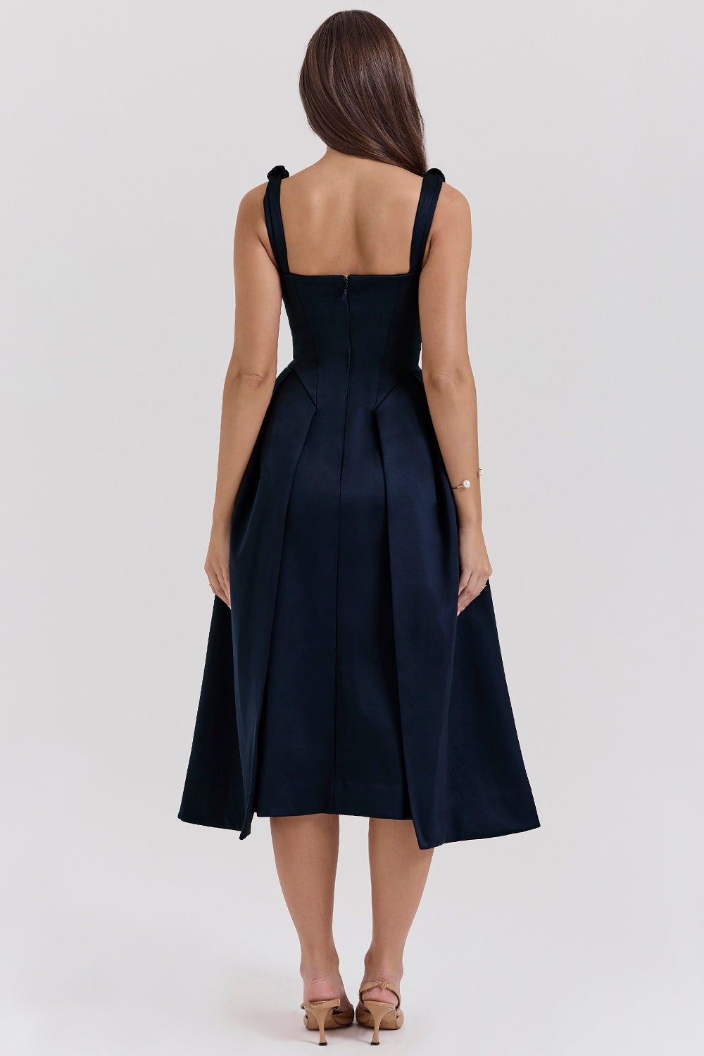 Midnight twist strap satin midi dress