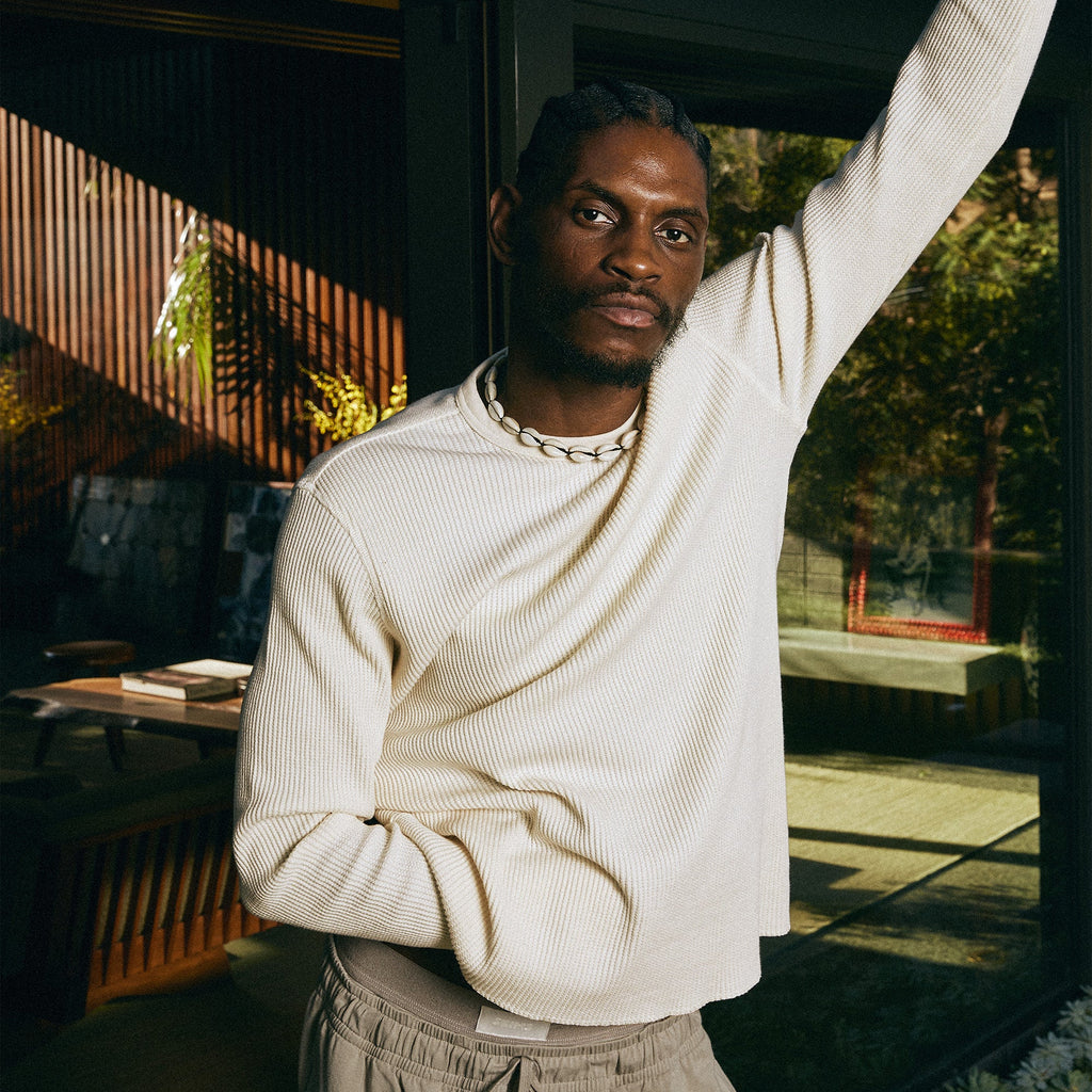 WAFFLE MENS CLASSIC LONG SLEEVE T-SHIRT | ECRU