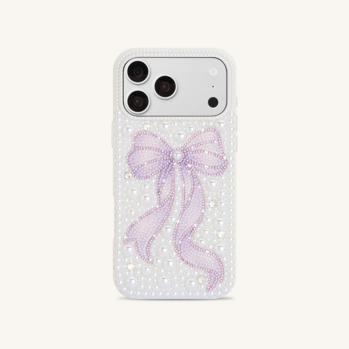 Pearl Artificial Crystal Bow Phone Case - White