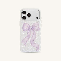 Pearl Artificial Crystal Bow Phone Case - White
