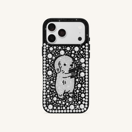 Pearl Artificial Crystal Puppy Phone Case - Black