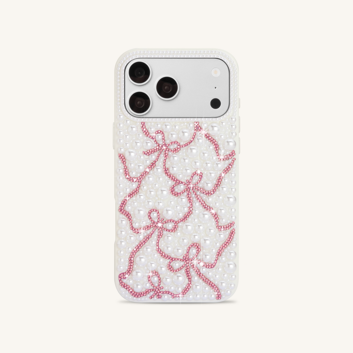 Pearl Artificial Crystal Ribbon Bow Phone Case - White