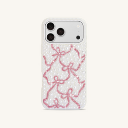 Pearl Artificial Crystal Ribbon Bow Phone Case - White