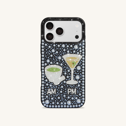 Pearl Martini Embellished Phone Case - Black