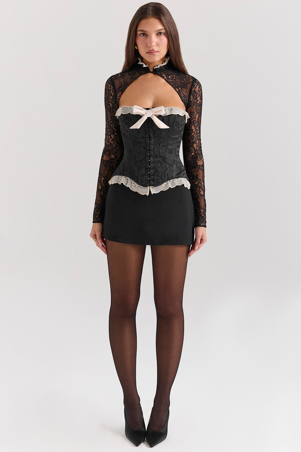 Black metallic jacquard corset & bolero